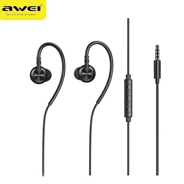 AWEI L3 stereohörlurar 3,5 mm jack svart/svart