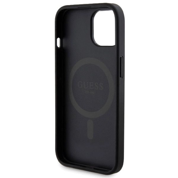 Guess 4G Metal Logo-dekselsett for iPhone 15 + 5000mAh MagSafe powerbank - svart