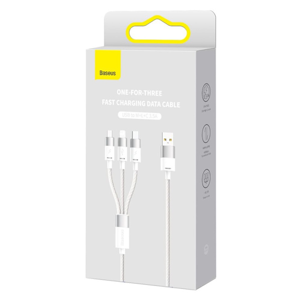 Baseus StarSpeed​​3-i-1-kabel USB-A - Micro-USB / Lightning / USB-C 3.5A 1.2m hvit