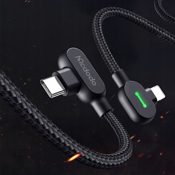 MCDODO 90° VINKEL KABEL USB-C DUBBELSIDIG LIGHTNING IPHONE 13 14 LED 1M