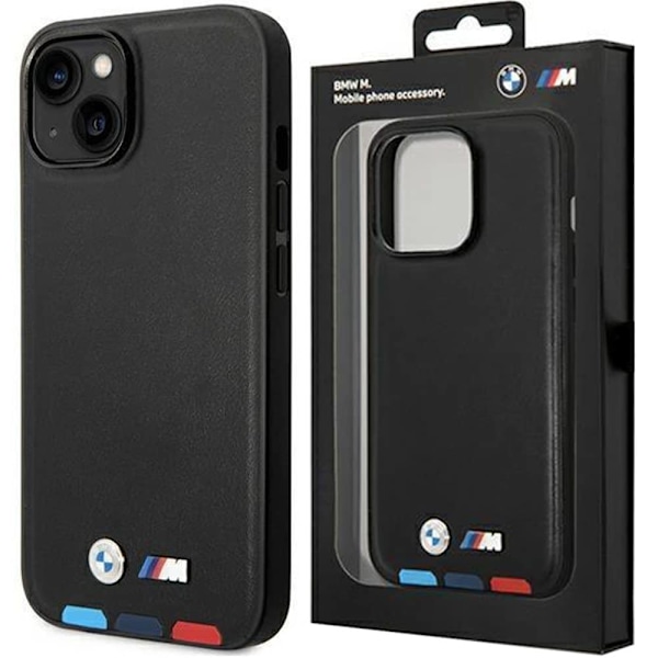 BMW LEATHER STAMP TRICOLOR ETUI TIL IPHONE 14 PLUS - SORT