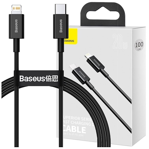 Baseus Superior USB Type C - Lightning-kabel for hurtiglading Strømforsyning 20 W 1 m svart (CATLYS-A01)