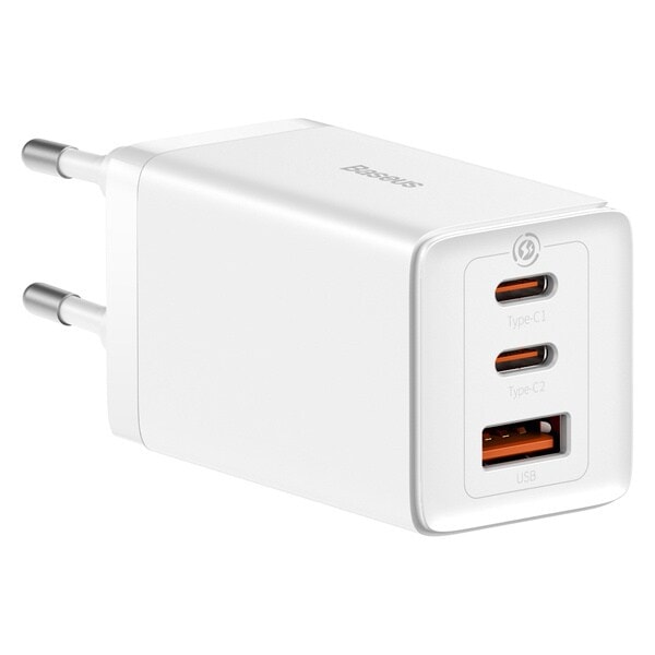 GaN hurtiglader 2xUSB C 1xUSB 65W Baseus GaN5 Pro + USB C - USB C 100W kabel - hvit