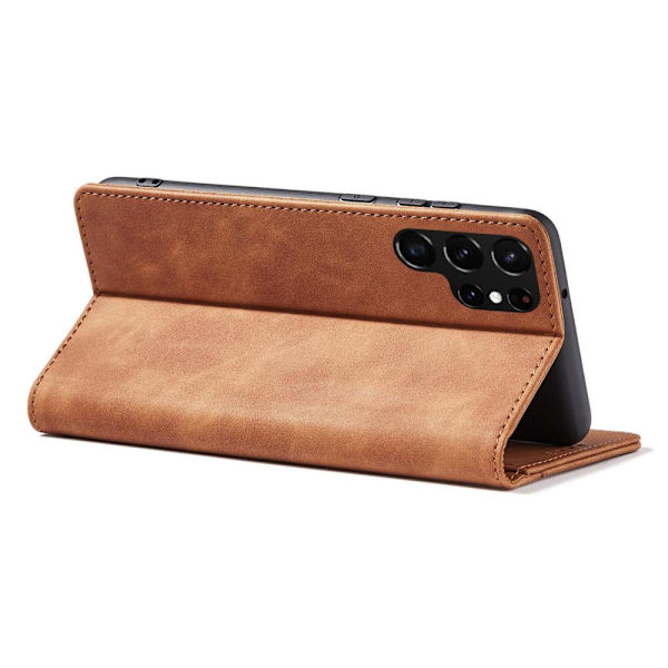 Magnet Fancy Case Case for Samsung Galaxy S22 Ultra Card Lommebokbeskyttelse? brunt stativ