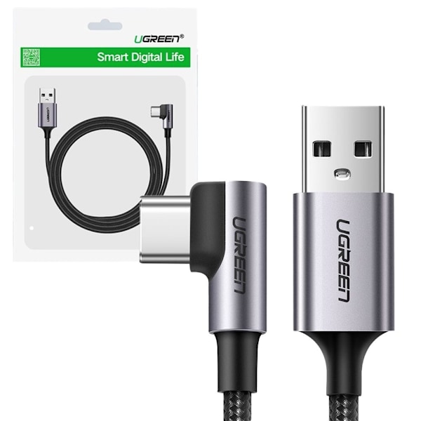 Grønn vinklet kabel USB - USB Type C 2m 3A grå (50942)