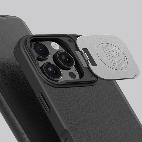 NILLKIN QIN PROP LÆDERETUI MED KAMERACOVER OG STATIV TIL IPHONE 16 PRO MAX - SORT
