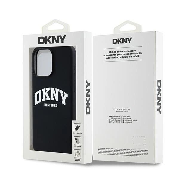 DKNY flytende silikon Hvittrykt logo MagSafe-deksel til iPhone 15 Pro Max - Svart