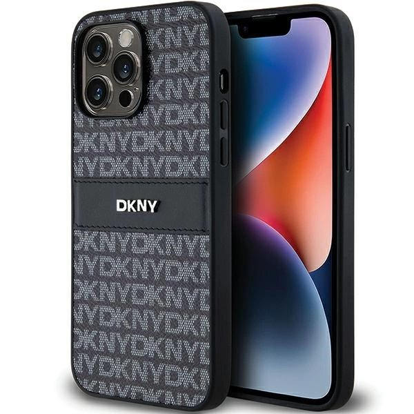 DKNY Leather Mono Stripe & Metal Logo beskyttelsesdeksel til iPhone 14 Pro - svart