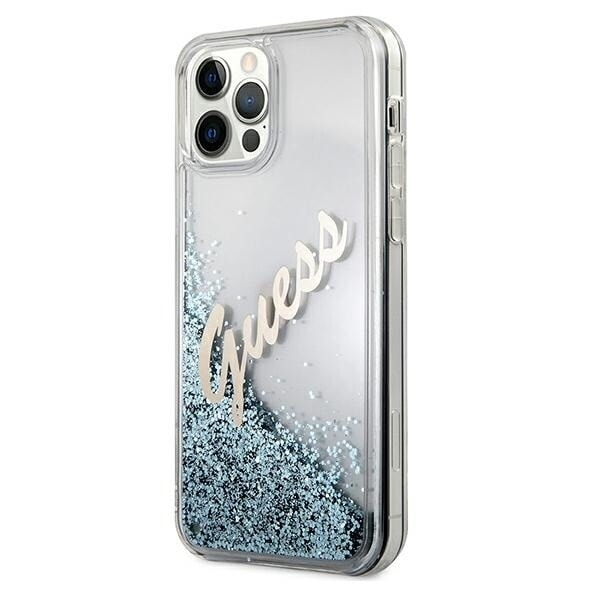 Guess GUHCP12LGLVSBL iPhone 12 Pro Max 6.7 blå/blå hardt deksel Glitter Vintage Script
