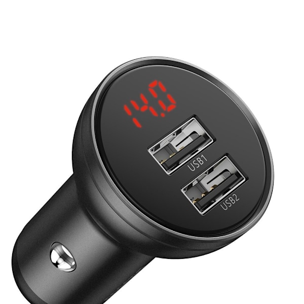 Baseus billader 2x USB 4.8A 24W LCD + 3in1 USB - USB Type C / micro USB / Lightning-kabel 1.2m svart (TZCCBX-0G)