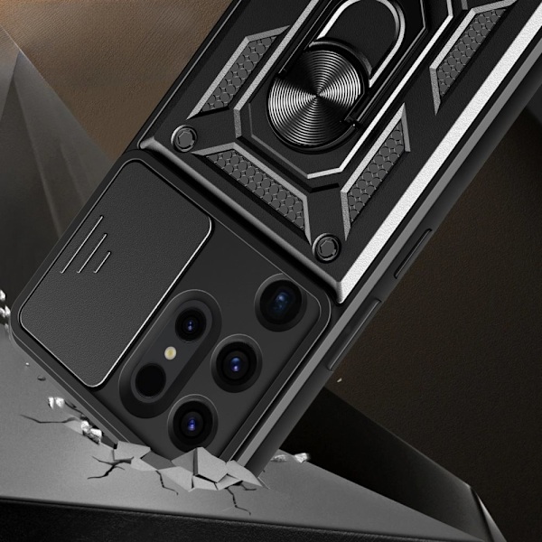 HYBRID ARMOR CAMSHIELD ETUI TIL SAMSUNG GALAXY S24 ULTRA PANSRET MED KAMERACOVER - SORT