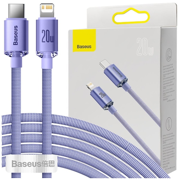 Baseus Crystal Shine seriekabel USB-kabel for rask lading og dataoverføring USB Type C - Lyn 20W 2m lilla (CAJY000305)
