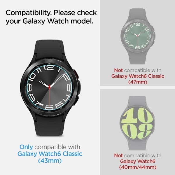 Spigen Glas.tR EZ Fit herdet glass til Samsung Galaxy Watch 6 Classic (43 mm) - 2 stk.