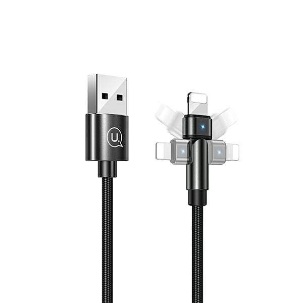 USAMS U60 2A Lightning Braided Swivel Kabel svart/svart 1m SJ476USB01 (US-SJ476)