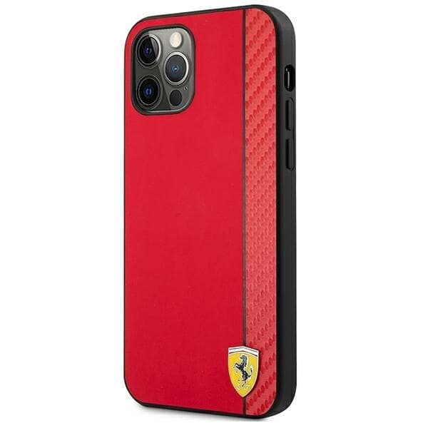 FERRARI ON TRACK CARBON STRIPE ETUI TIL IPHONE 12 PRO MAX - RØD
