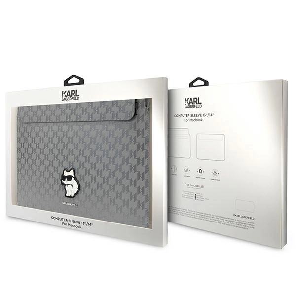 KARL LAGERFELD SAFFIANO MONOGRAM CHOUPETTE ETUI TIL EN 14" BÆRBAR COMPUTER - SØLV