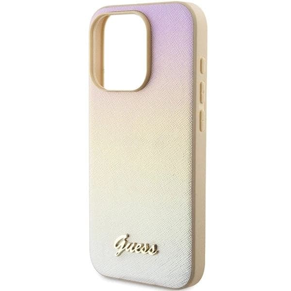 Guess Saffiano Iridescent Script-deksel til iPhone 15 Pro Max - Gull