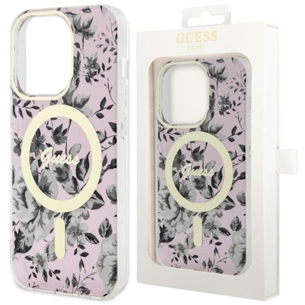 Guess GUHMP14XHCFWSP-deksel til iPhone 14 Pro Max 6.7 - Pink Flower MagSafe