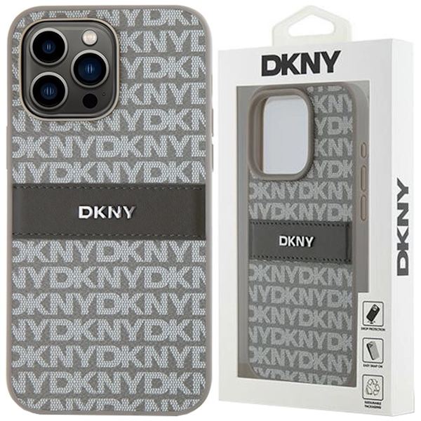 DKNY Leather Mono Stripe & Metal Logo Deksel til iPhone 14 Pro - beige