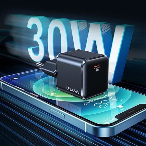 USAMS Lad. nätverk. 1xUSB-C T45 mini 30W (endast huvud) PD3.0 Snabbladdning vit/vit CC148TC02 (US-CC148)