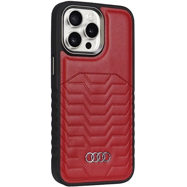 AUDI SYNTETISK LÆDER TASKE MED MAGSAFE TIL IPHONE 15 PRO MAX - RØD