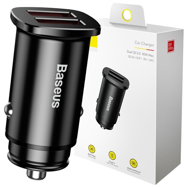 Baseus Square smart billader 2x USB QC3.0 Quick Charge 3.0 SCP AFC 30W svart (CCALL-DS01) Svart
