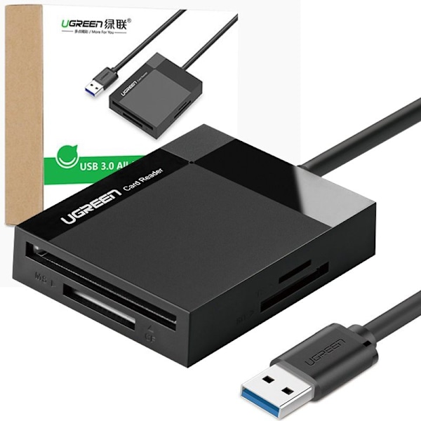 UGRØN USB 3.0-KORTLESER: SD/MICRO SD/CF/MS SVART