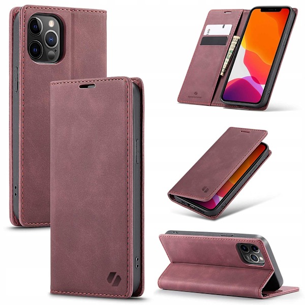 Spacecase Pålbocksväska För Iphone 12 Pro Max Skydd Rött Läder