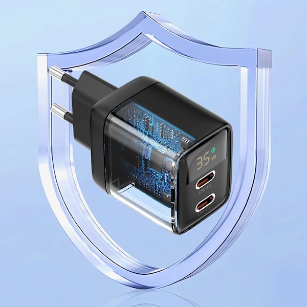 Choetech PD6051 USB-C USB-C PD 35W GaN vegglader med skjerm - svart