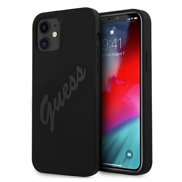 Guess GUHCP12SLSVSBK iPhone 12 mini 5.4 svart/svart hardt deksel Script Vintage