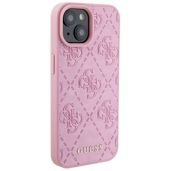 Guess GUHCP15SP4EPMP iPhone 15 6.1 rosa/rosa hardt deksel Lær 4G stemplet