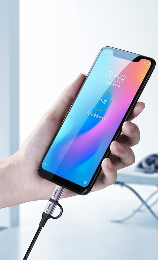 UGRØN HURTIG KABEL HOLDBAR LANG 2I1 USB TIL MICRO USB USB-C 1M