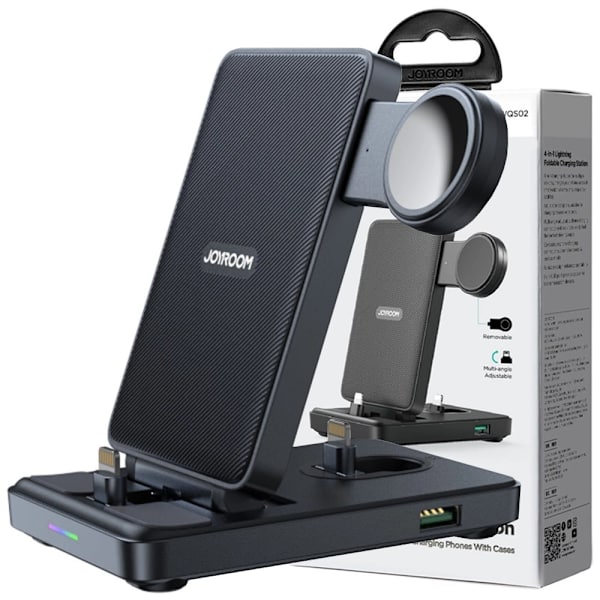 Joyroom JR-WQS02 iPhone AirPods Apple Watch 4-i-1 ladestasjon sammenleggbar - svart