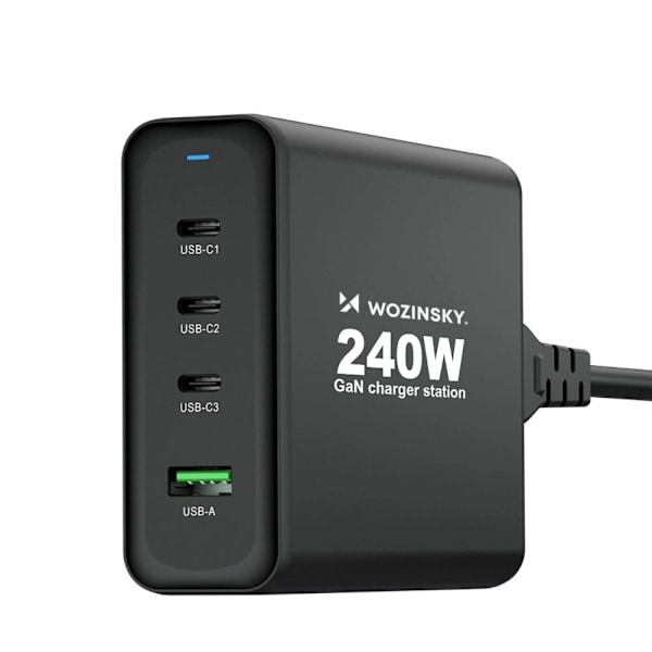 Wozinsky WGCSB 240W GaN vegglader USB-A / 3 x USB-C - svart