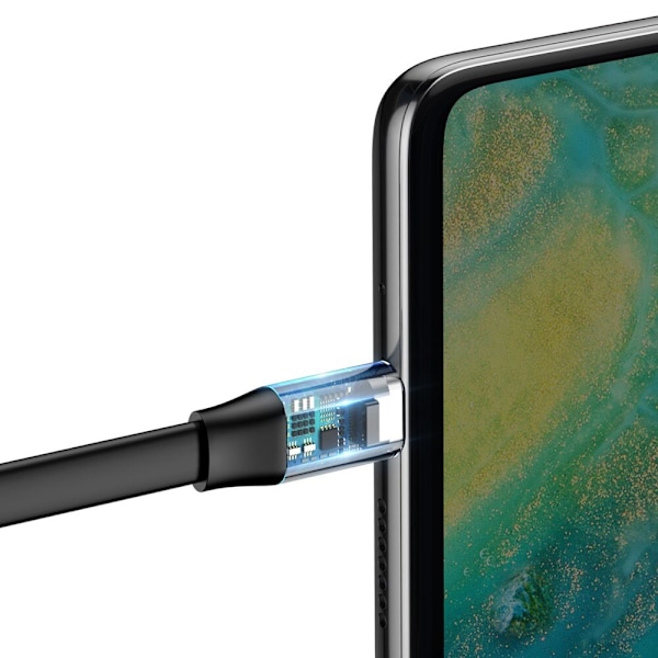 Baseus Enkel flatkabel USB / USB Type C SuperCharge 5A 40W Quick Charge 3.0 QC 3.0 23cm grå (CATMBJ-BG1)