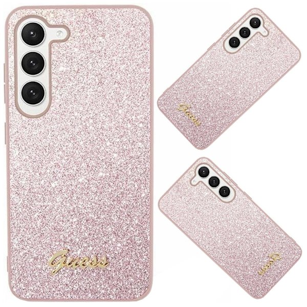 Guess Glitter Script-deksel til Samsung Galaxy S24+ - Rosa