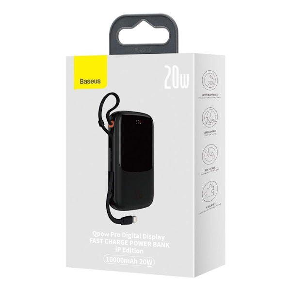 Powerbank 10000mAh 20W Baseus Qpow Pro Overseas Edition + USB C 3A-kabel - svart
