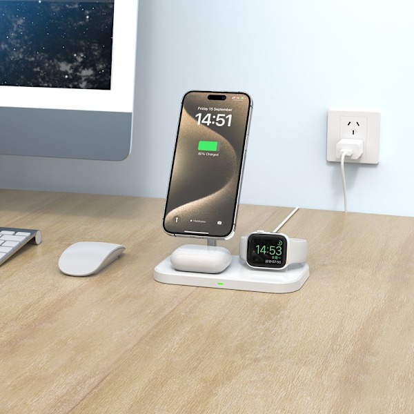 TECH-PROTECT QI15W-A22 3I1 MAGNETISK MAGSAFE TRÅDLØS OPLADER HVID