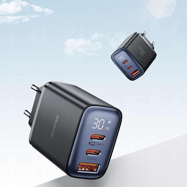 MCDODO FAST TV-LADER IPHONE 2XUSB-C 1XUSB PD 30W LED MÄTARE