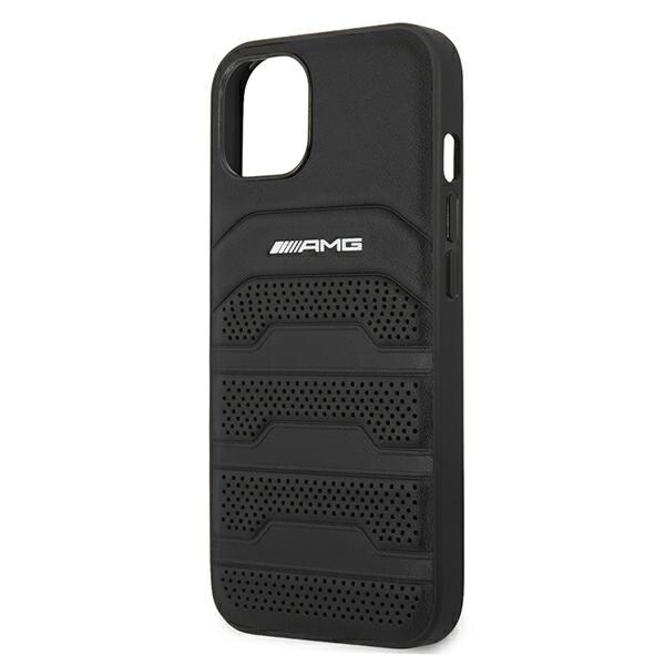 AMG AMHCP13SGSEBK iPhone 13 mini 5,4" svart/svart hårt fodral Läderpräglade linjer