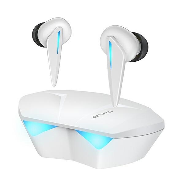 AWEI Bluetooth 5.0 T23 TWS hörlurar + gaming dockningsstation vit/vit
