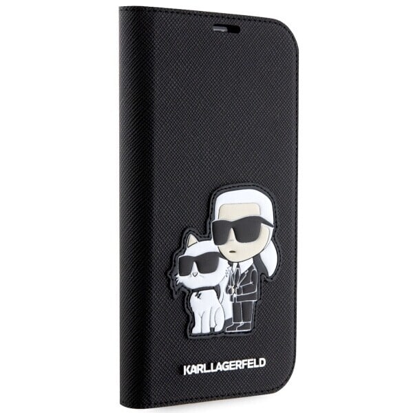 Karl Lagerfeld KLBKP14SSANKCPK veske til iPhone 14 bokhylle - svart Saffiano Karl&Choupette