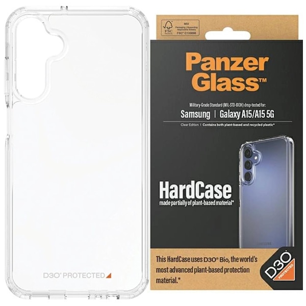 PanzerGlass HardCase med D3O® Bio og Military Grade-sertifisering for Samsung Galaxy A15 / A15 5G - Gjennomsiktig