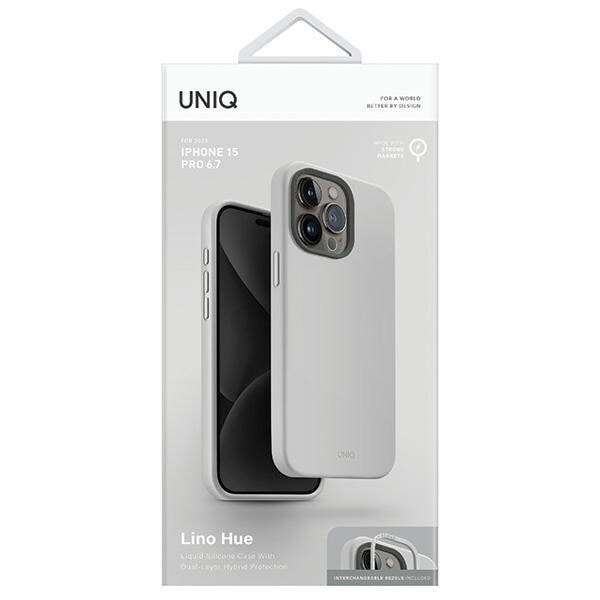 UNIQ Lino Hue iPhone 15 Pro Max 6.7-deksel Magclick Last ned lysegrå/krittgrå