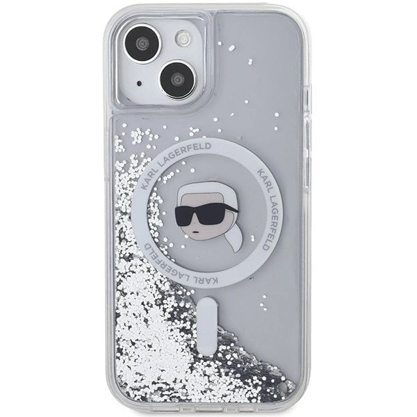 Karl Lagerfeld Liquid Glitter Karl Head MagSafe Beskyttelsesveske til iPhone 15/14/13 - Gjennomsiktig