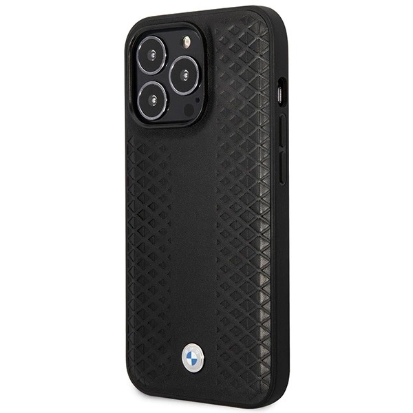 BMW LÆDER DIAMOND PATTERN MAGSAFE ETUI TIL IPHONE 14 PRO - SORT