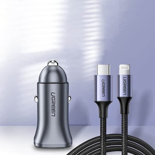 Ugrønn hurtig billader USB-A / USB-C 30W PD PPS grå (CD130)