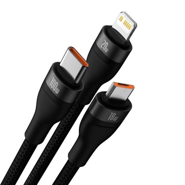 Baseus Flash-seriekabel USB Type C / USB Type A - USB Type C / Lightning / micro USB 100 W 1,2 m svart (CASS030101)