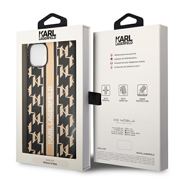KARL LAGERFELD MONOGRAM STRIPE ETUI TIL IPHONE 14 PLUS - BRUN