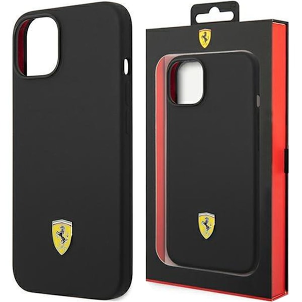 FERRARI SILIKONE METAL LOGO ETUI TIL IPHONE 14 PLUS - SORT
